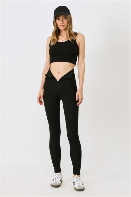 Zippered High Waist Long Sport Leggings 9415