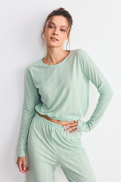 Fitilli Dokulu Yumuşak Pijama Takımı Yeşil