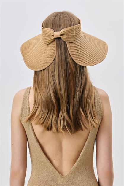 Bow Detailed Straw Visor Hat Y8207