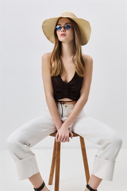 Bow Detailed Straw Visor Hat Y8207