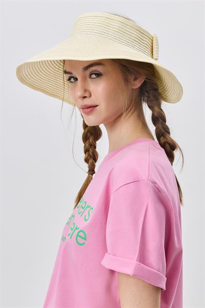 Bow Detailed Straw Visor Hat Y8207
