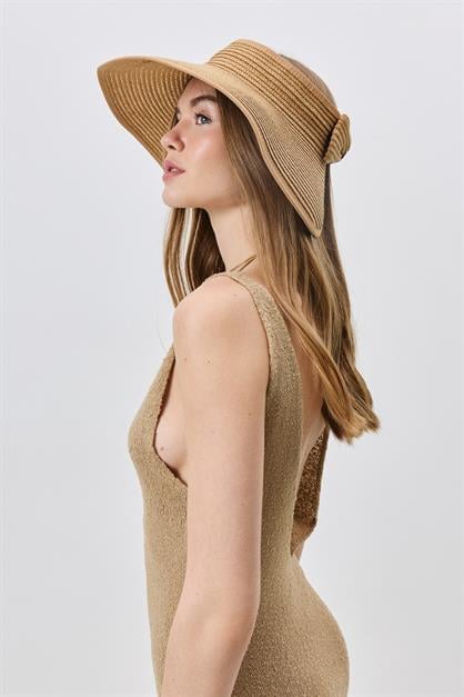 Bow Detailed Straw Visor Hat Y8207