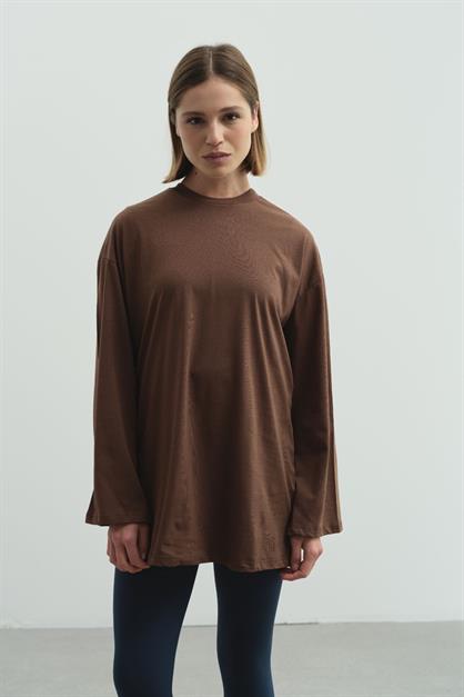 Geniş Kol Oversize 2li Paket T-Shirt 964 Kahve/Ekru