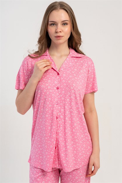 Gömlek Yaka Önden Düğmeli Pijama Takımı Pembe-512184