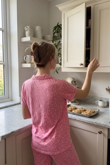 Gömlek Yaka Önden Düğmeli Pijama Takımı Pembe-512184