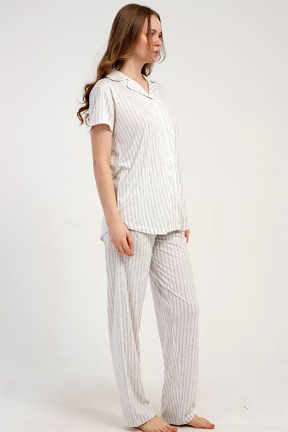 Gömlek Yaka Önden Düğmeli Pijama Takımı Gri-512220