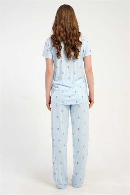 Gömlek Yaka Önden Düğmeli Pijama Takımı Açık Mavi-512228