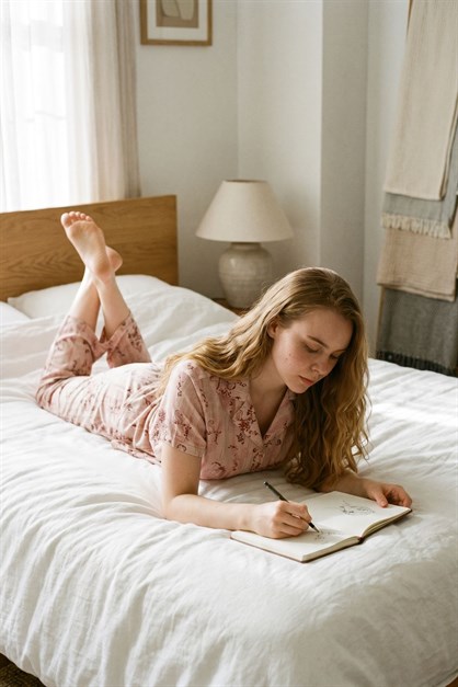 Gömlek Yaka Önden Düğmeli Pijama Takımı Krem-512244