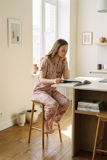 Gömlek Yaka Önden Düğmeli Pijama Takımı Krem-512244