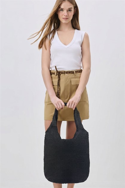 Hasır Omuz Çantası Y9203 Siyah