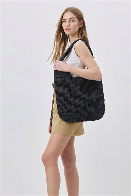 Hasır Omuz Çantası Y9203 Siyah