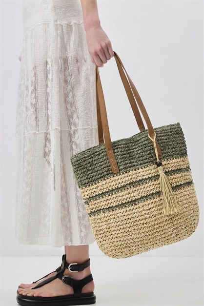 Hasır Omuz Çantası Y9206 Yeşil