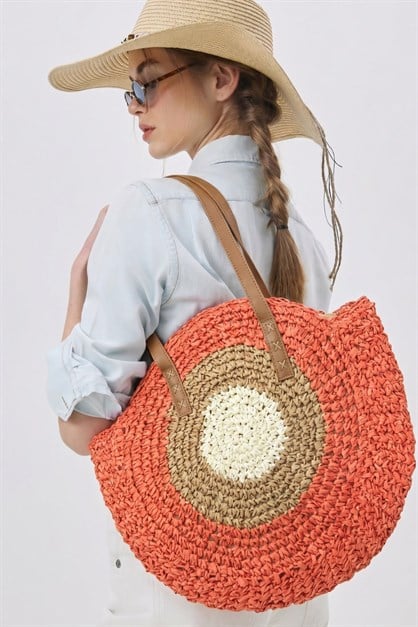 Hasır Omuz Çantası Y9207 Kırmızı