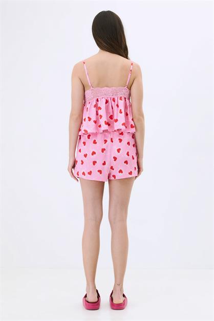 İp Askılı Kalpli Dantel Detaylı Saten Pijama Takımı 030 Pembe