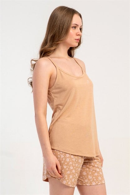 İp Askılı Şortlu Pijama Takımı Açık Kahve-512195