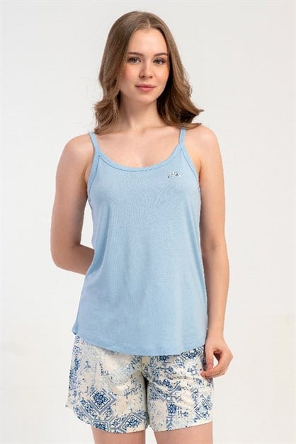 İp Askılı Şortlu Pijama Takımı Açık Mavi-512203