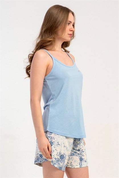 İp Askılı Şortlu Pijama Takımı Açık Mavi-512203