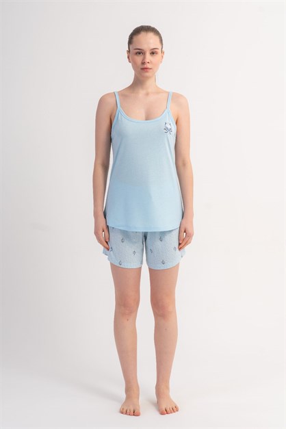 İp Askılı Şortlu Pijama Takımı Açık Mavi-512231