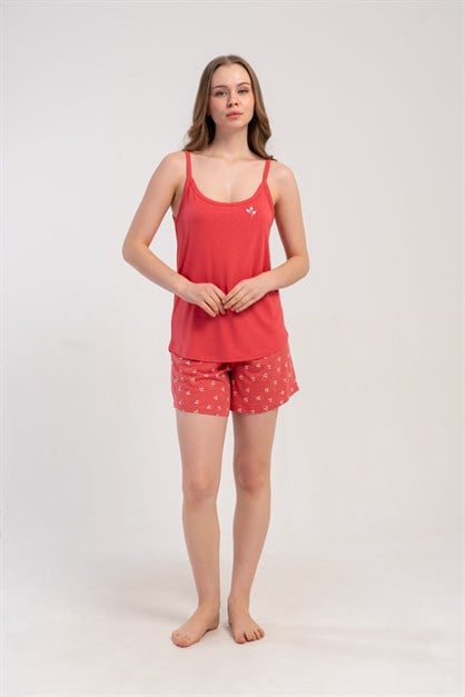İp Askılı Şortlu Pijama Takımı Gül Kurusu-512215