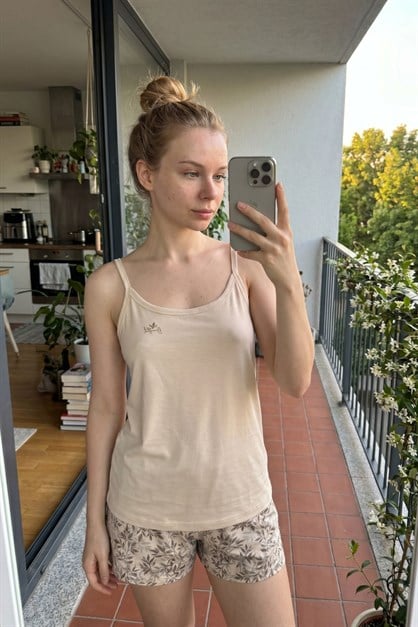 İp Askılı Şortlu Pijama Takımı Krem-512211