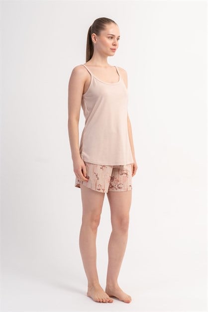 İp Askılı Şortlu Pijama Takımı Krem-512247