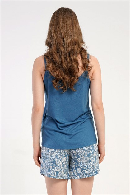 İp Askılı Şortlu Pijama Takımı Mavi-512277