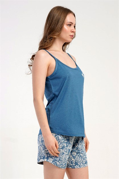 İp Askılı Şortlu Pijama Takımı Mavi-512277
