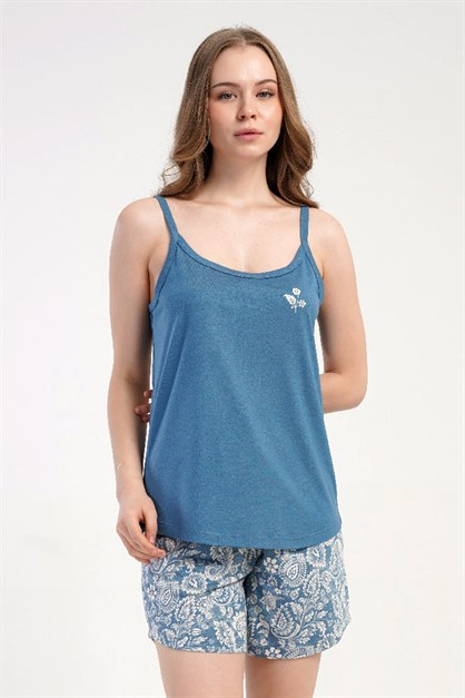 İp Askılı Şortlu Pijama Takımı Mavi-512277