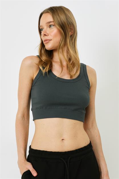 Womens Spaghetti Strap Crop Ribbed Stretch Knit Tank Top 926