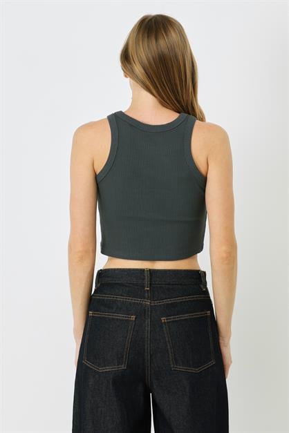 Womens Halter Neck Ribbed Stretch Crop Tank Top 925