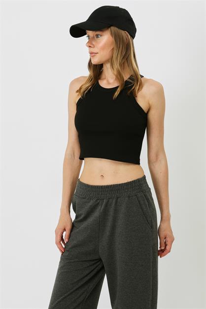 Womens Halter Neck Ribbed Stretch Crop Tank Top 925