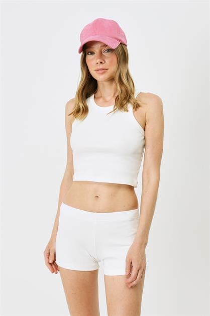 Womens Halter Neck Ribbed Stretch Crop Tank Top 925