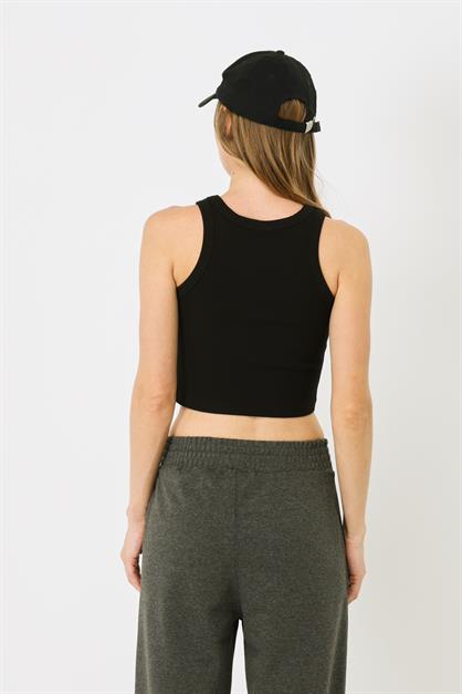 Womens Halter Neck Ribbed Stretch Crop Tank Top 925