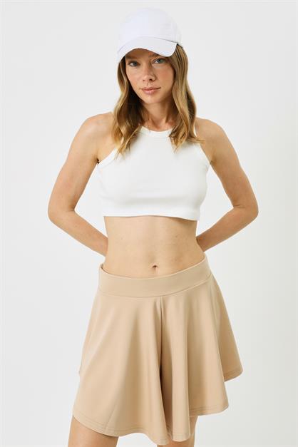 Womens Halter Neck Ribbed Stretch Mini Crop Tank Top 924