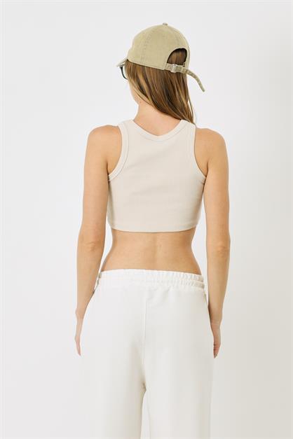 Womens Halter Neck Ribbed Stretch Mini Crop Tank Top 924