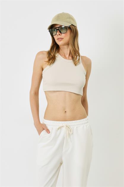 Womens Halter Neck Ribbed Stretch Mini Crop Tank Top 924