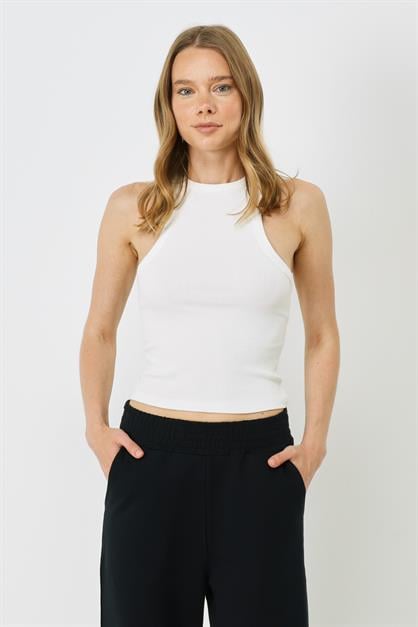 Womens Halter Neck Ribbed Stretch Long Tank Top 923