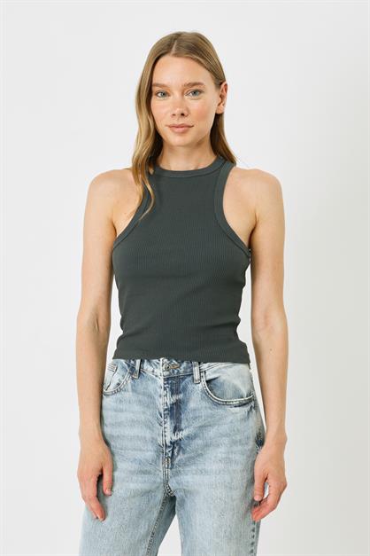 Womens Halter Neck Ribbed Stretch Long Tank Top 923