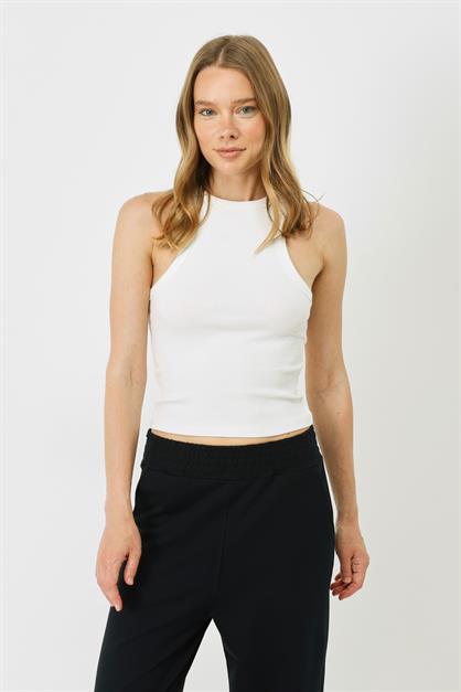 Womens Halter Neck Ribbed Stretch Long Tank Top 923