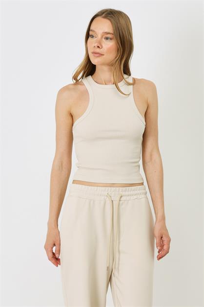 Womens Halter Neck Ribbed Stretch Long Tank Top 923