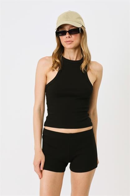 Womens Halter Neck Ribbed Stretch Long Tank Top 923