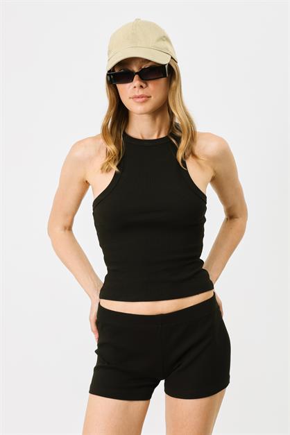 Womens Halter Neck Ribbed Stretch Long Tank Top 923