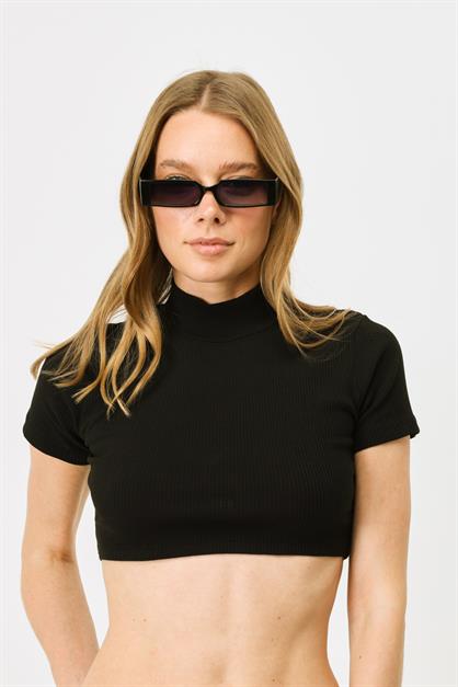 Womens Short Sleeve Crew Neck Crop Ribbed Blouse 922