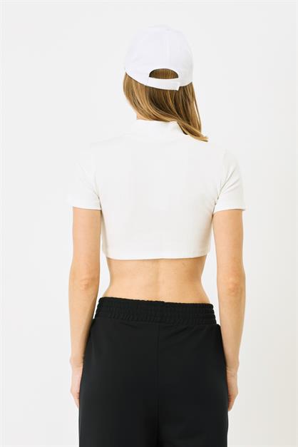 Womens Short Sleeve Crew Neck Crop Ribbed Blouse 922