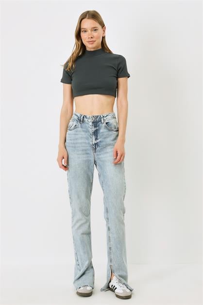 Womens Short Sleeve Crew Neck Crop Ribbed Blouse 922