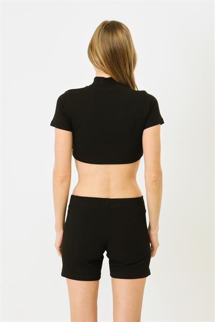 Womens Short Sleeve Crew Neck Crop Ribbed Blouse 922