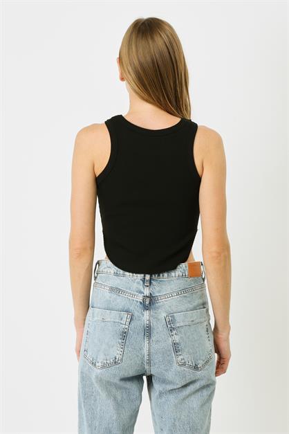 Womens Oval Ribbed Spaghetti Strap Crop Tank Top 920