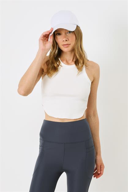 Womens Oval Ribbed Spaghetti Strap Crop Tank Top 920