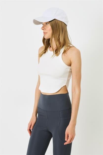 Womens Oval Ribbed Spaghetti Strap Crop Tank Top 920
