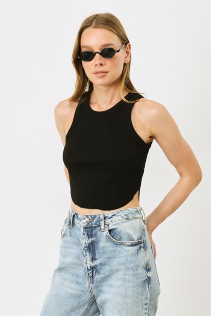 Womens Oval Ribbed Spaghetti Strap Crop Tank Top 920